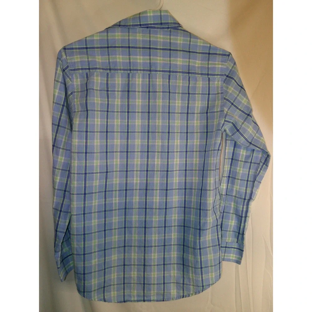 IZOD Boys Plaid Button‎ Down Shirt Long Sleeve Blue Green Size L 14/16